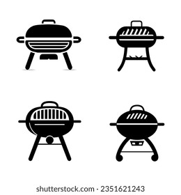 BBQ grill icon set on white background, silhouette style vector illustration