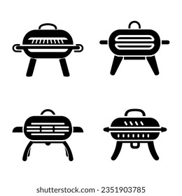 BBQ grill icon set on white background, silhouette style vector illustration