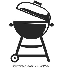 BBQ grill icon with smoke on transparent background. BBQ black sign flat trendy style simple illustration