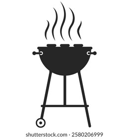 BBQ grill icon with smoke on transparent background. BBQ black sign flat trendy style simple illustration