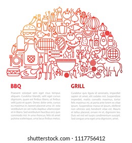 BBQ Grill Line Template. Vector Illustration of Outline Design.