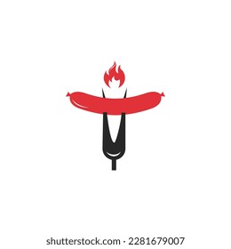bbq and grill logo. barbecue with fork and sausage