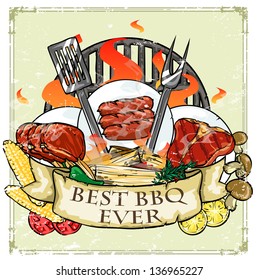 BBQ Grill logo design - Barbecue Collection Vector Illustration with sample text