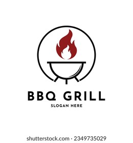 Diseño creativo del logotipo de parrilla de barbacoa con círculo