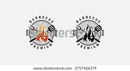 BBQ grill logo design with flames barbecue grill