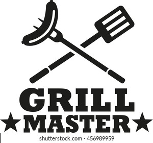 BBQ Grill Master With Cutlery And Sausage