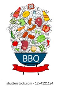 BBQ Grill, meat, steaks, vegetables