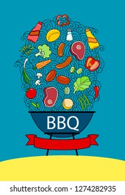 BBQ Grill, meat, steaks, vegetables