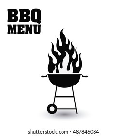 bbq grill menu and flame icon. Steak house food and restaurant theme. Isolated design. Vector illustration