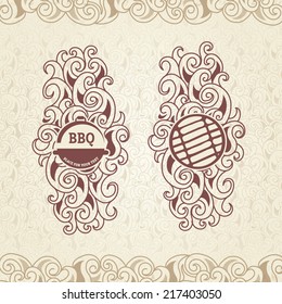 BBQ grill on smoky background. Vintage barbecue/BBQ Graphic.