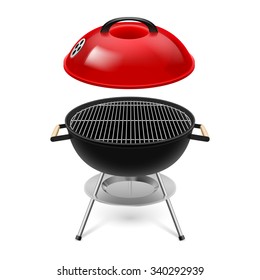 BBQ Grill With Opened Red Cap Isolated On White