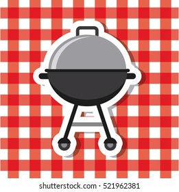 BBQ grill over picnic tablecloth. Colorful design. vector illustration