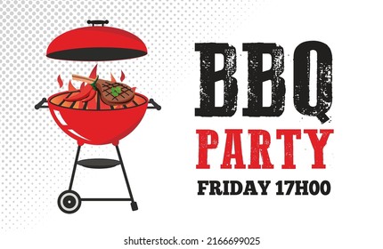 BBQ Grill Party Event Invitation Illustration Vector Text Is Outline