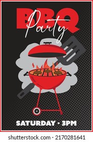 BBQ Grill Party event invitation illustration vector text is outline