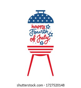 BBQ grill party invitation card template. Flat design icon Star and strip pattern Happy independence day United states of America. 4th of July. Flat design Vector illustration with lettering.