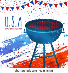 BBQ Grill Party Invitation Card design for 4th of July, American Independence Day celebration.