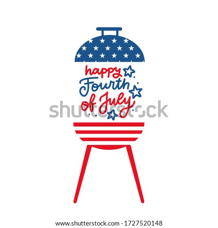 BBQ grill party invitation card template. Flat design icon Star and strip pattern Happy independence day United states of America. 4th of July. Flat design Vector illustration with lettering.