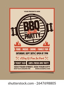 BBQ Grill Party Portrait flyer, bbq invitation poster vector template design