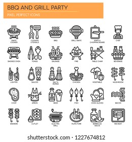 BBQ and Grill Party , Thin Line and Pixel Perfect Icons