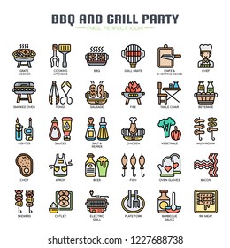 BBQ and Grill Party , Thin Line and Pixel Perfect Icons