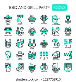 BBQ and Grill Party , Thin Line and Pixel Perfect Icons