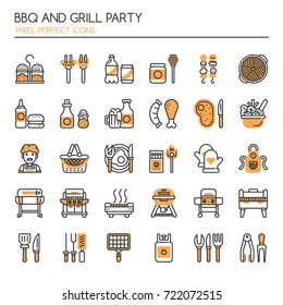 BBQ and Grill Party , Thin Line and Pixel Perfect Icons
