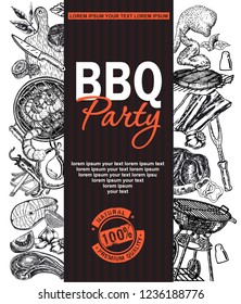 Bbq Grill Restaurant Food Menu Design. Barbecue Cafe Brochure, flyer, booklet, card.