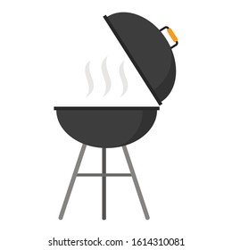 BBQ grill round shape isolated on white background. Picnic camping cooking, barbecue vector illustration icon in flat style.