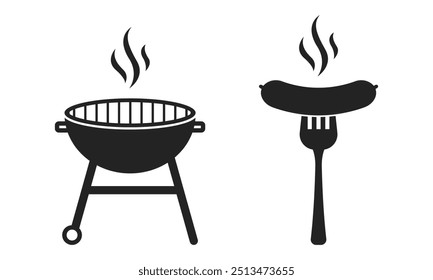 Bbq grill and sausage icon vector isolated on white background