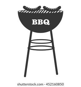 BBQ grill with sausages icon in black and white , vector illustration graphic design.