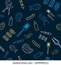 BBQ and grill seamless pattern. Barbecue party background for textile print. Vector illustration.
