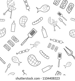 BBQ Grill seamless pattern. Barbecue party background for textile print. Vector illustration.