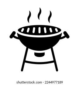 BBQ and grill silhouette pictogram isolated on white background. 