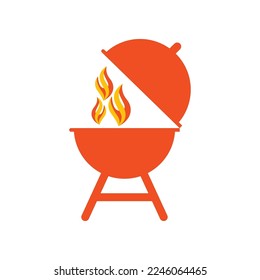 Icono simple y símbolo de parrilla de barbacoa con logotipo de humo o vapor ilustración vectorial