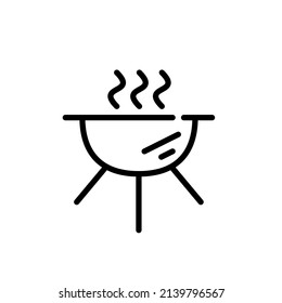 BBQ grill with smoke coming out. Celebration holiday mood. Pixel perfect, editable stroke icon