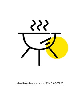 BBQ grill with smoke coming out. Celebration holiday mood. Pixel perfect, editable stroke line art icon