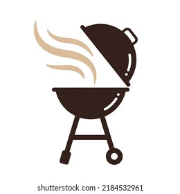 BBQ grill with smoke logo icon flat style vector illustration isolated on white background