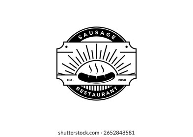Um logotipo monocromático para um restaurante de salsichas. Estilo vintage emblema. ilustração vetorial.