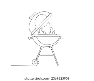 Diseño vectorial de contorno de paro de parrilla de barbacoa. Dibujo continuo de una línea de parrilla barbacoa. Trazo editable.