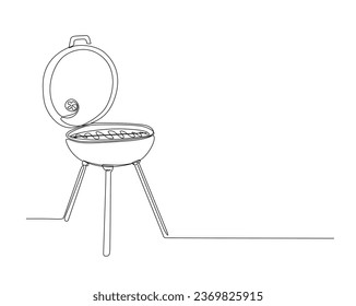 BBQ Grill stehen Umrisslinie Vektordesign. Kontinuierliche Zeichnung einer Linie von Grillgrill. Bearbeitbarer Strich.