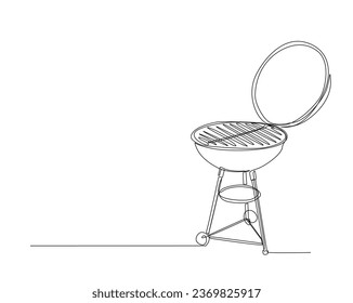 Bbq grill stand outline vector design. Continuous one line drawing of barbecue grill. Editable stroke.