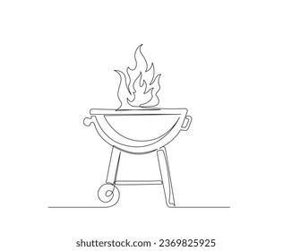 Diseño vectorial de contorno de paro de parrilla de barbacoa. Dibujo continuo de una línea de parrilla barbacoa. Trazo editable.