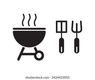 bbq grill stand vector. grilling spoon. simple. black outline isolated white background