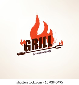 bbq and grill  stylized vector symbol, label and emblem template