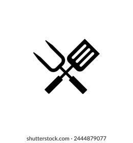 BBQ Grill Tools. Crossed Barbecue Fork with Spatula flat vector icon. Simple solid symbol isolated on white background