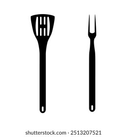 BBQ or grill tools icon. Barbecue fork with spatula. Vector illustration in flat style