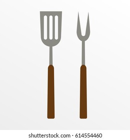 BBQ Or Grill Tools Icon. Barbecue Fork With Spatula. Vector Illustration.