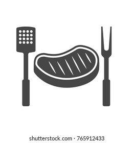 BBQ or grill tools icon. Barbecue fork with spatula. Vector illustration.
