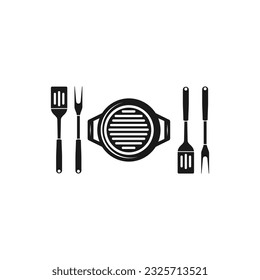 Icono de herramientas de barbacoa o parrilla. Silueta negra y simple. Logo de la plantilla de símbolos. Diseño plano de ilustración vectorial. Adecuado para sus necesidades de diseño, logotipo, ilustración, animación, etc.
