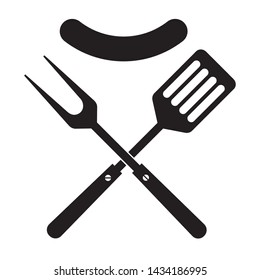 Spatula And Fork Icon Bbq And Grill Tools Barbecue Utensil Vector